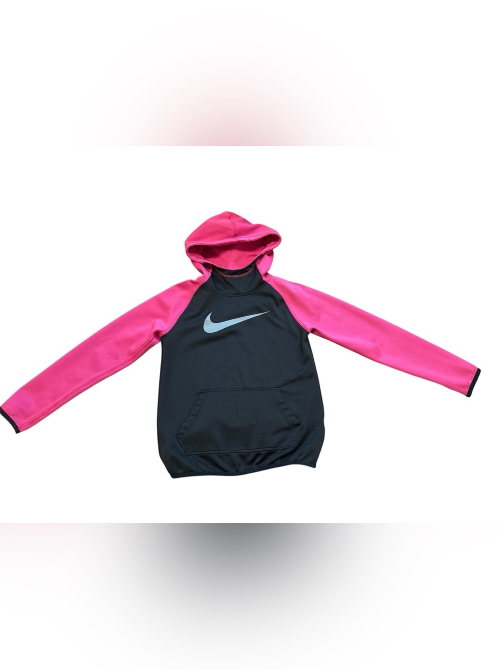 Nike Black & Pink Girls' Pullover Hoodie with Swoosh Medium